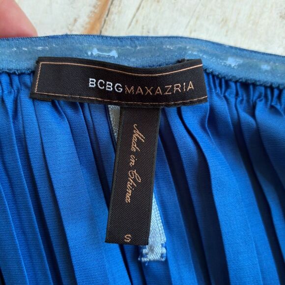 BCBGMaxAzria Mateo strapless pleated maxi dress satin glam royal blue s S EUC - Picture 8 of 16